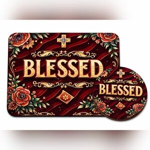 Blessed Hand Crafted Mouse Pad and Coaster Set - NWT